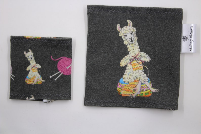 Mini skein and regular sized Alpaca Knitting on Artisan Stool Yarn CoozieHuggerHuggieSleeve