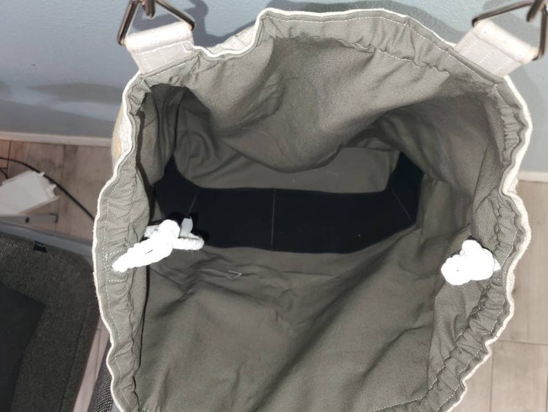 drawstring closure Project or Tote bag: versatile as a smaller tote inner pockets outer pocket with Kraft-tex taller tote