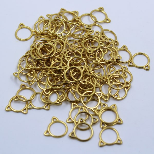 Small Bronze, Gold, Silver Cat shaped metal stitch markers, no snag stitch markers