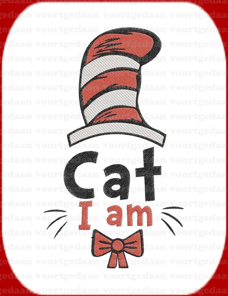 Many Formats and Sizes Filled Embroidery Design Embroidery Dr Seuss Cat Instant Download