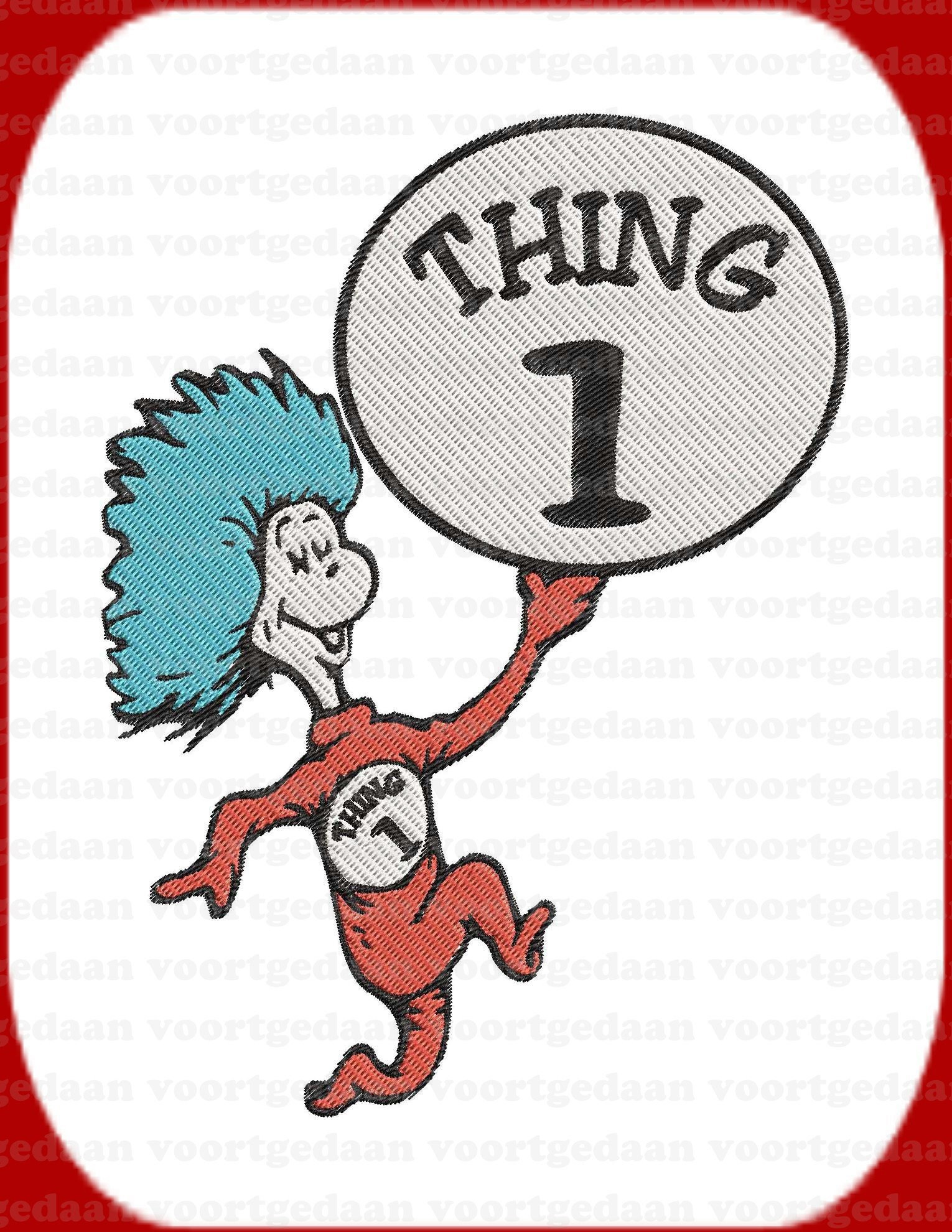 Dr seuss thing 1 happy filled embroidery design instant  etsy