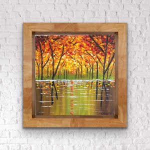 Impasto palette knife acrylic painting autumn landscape