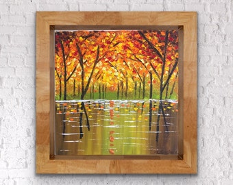 Impasto palette knife acrylic painting autumn landscape