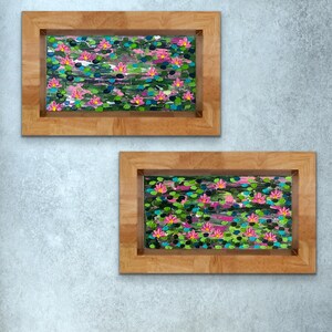 Abstract water lilies impasto palette knife acrylic painting (set of 2 paintings)