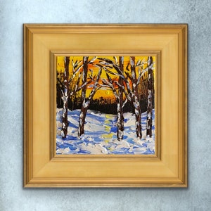 Winter forest impasto palette knife acrylic painting