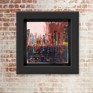 Abstract cityscape impasto palette knife acrylic painting