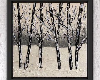 Winter forest abstract impasto palette knife acrylic painting