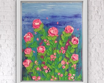 Acrylic painting Pink Roses impasto