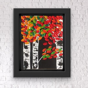Impasto palette knife acrylic painting Birch trees
