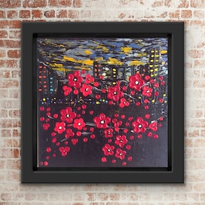 Impasto palette knife acrylic painting abstract cityscape