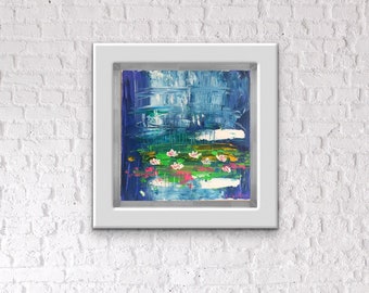 Acrylic painting Water Lilies abstract impasto