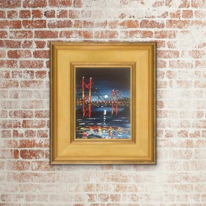 Impasto palette knife acrylic painting abstract cityscape red bridge