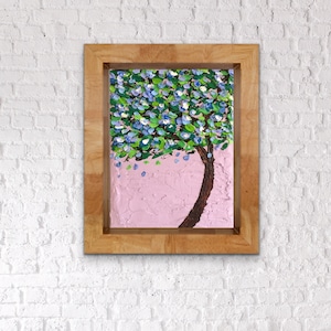 Impasto palette knife acrylic Blue Namaste Tree