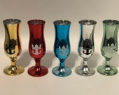1970 Royal Caribbean Cruise Metal Pedestal Shot Glasses quot Loving Cup quot Metallic Silver, Blue, Gold, Red, Green, 4 1 8 High quot Souvenir quot