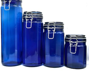 ヴィンテージ コバルトブルー ガラス製キャニスタージャー – クランプ