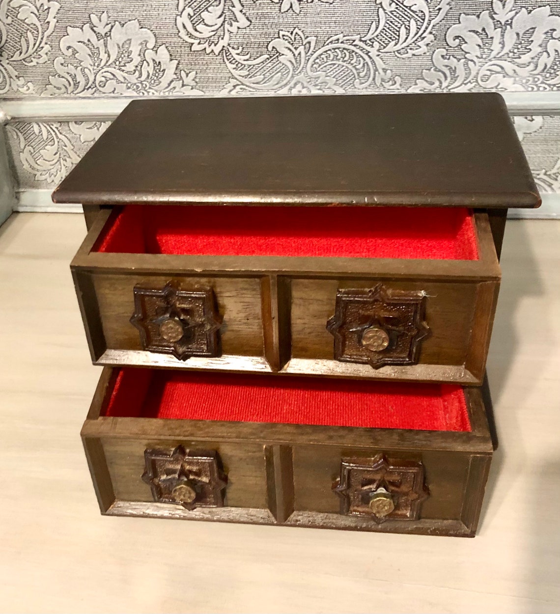 Vintage Toyo Japan Jewelry Box Wood with Red Velvet Musical Etsy