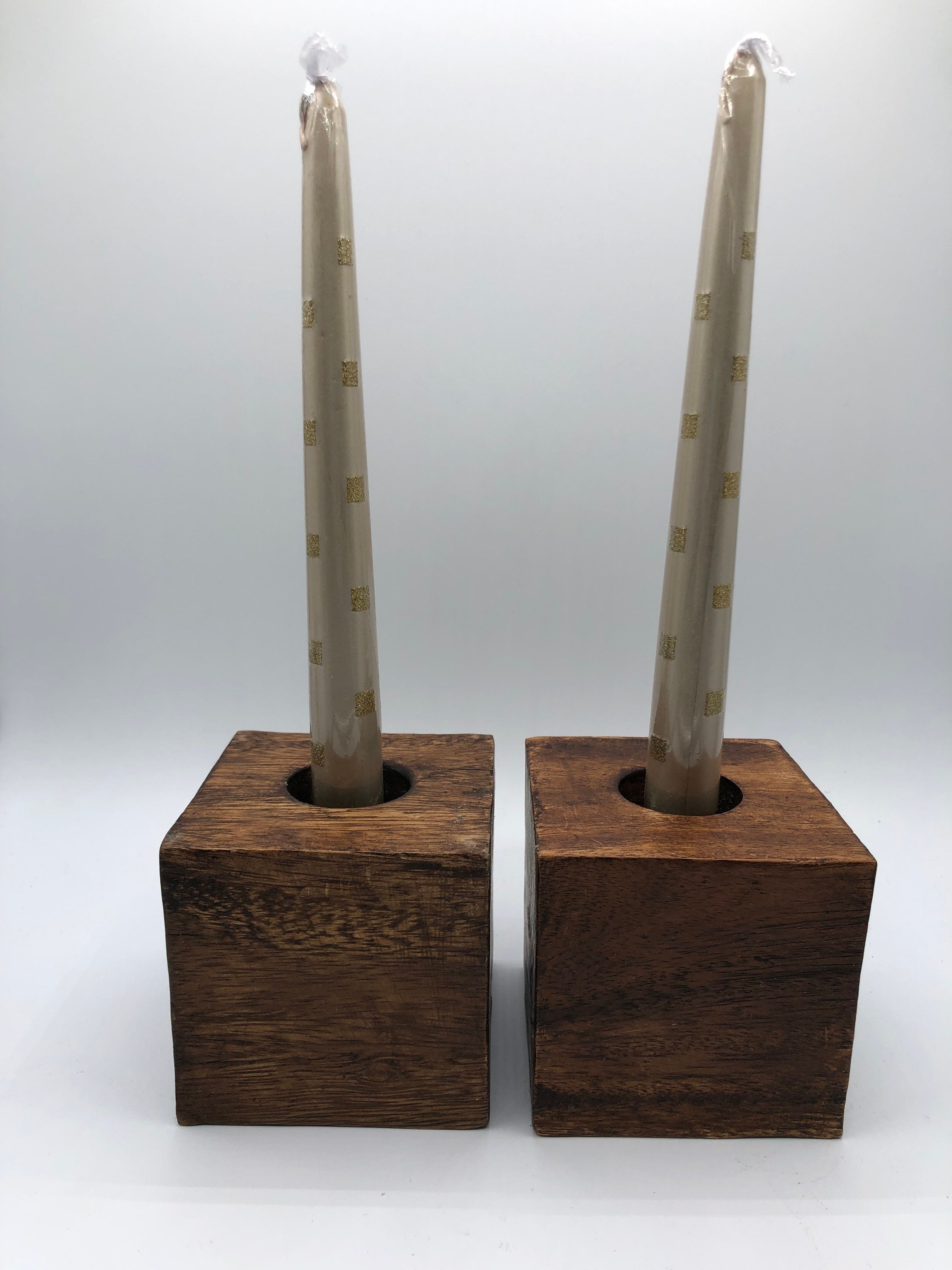 Vintage Large Solid Wood Candle Holders Taper & Pillar Candle Etsy