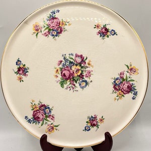 Vintage Cake Plate, Royal Tudor Ware, With Knife, Barker Bros Ltd England, Porcelain, Hand Painted, Bouquet of Flowers, Cake Server