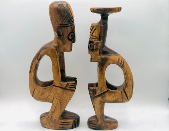Hand Carved Wooden African Tribal Statues, Primitive Wood Art ...