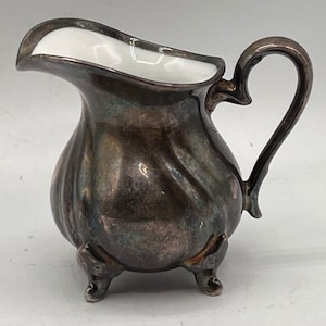 ヴィンテージ 1930 年代 ROSENTHAL FEINSILBER AUFLAGE 1000/1000 ミルクジャグ クリーマー、磁器製 シルバー仕上げ、希少品、コーヒー/紅茶/クリームボウル