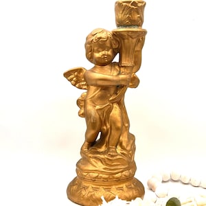 Gold Cherub Candle Holder: Ceramic Angel, Regency Style