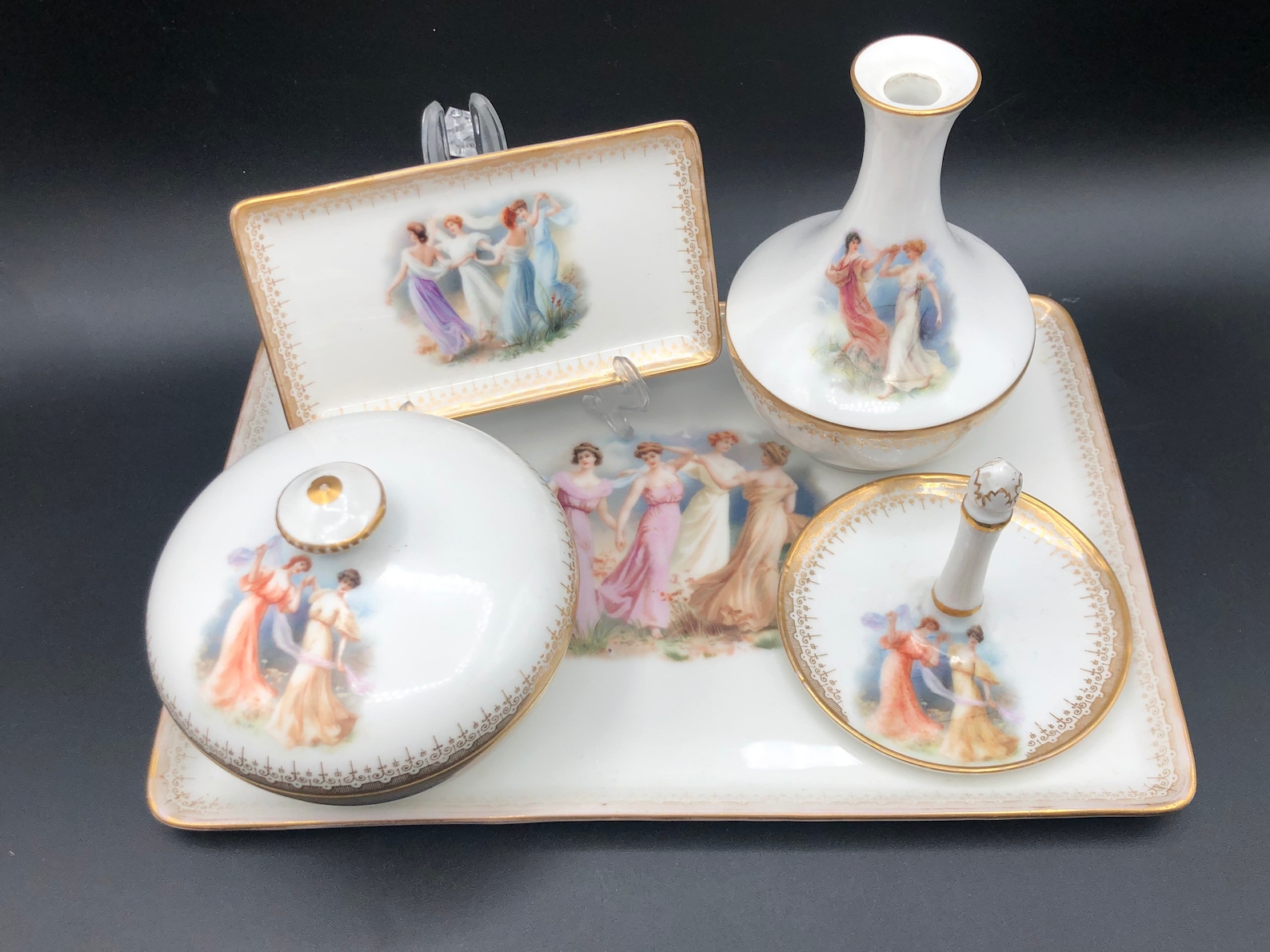 RARE LIMOGES T&V FRANCE Vanity Tray 5 Piece Bone China Gold Etsy
