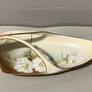 Antique RS Germany Celery Dish Made by Mitchell Woodbury & Co. 1920s Hand Painted, White Floral Tray, Porcelain, Dinnerware, Collectible