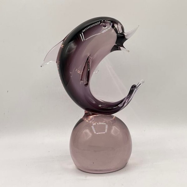 vintage Campanella Murano Purple Glass Dolphin, Verre soufflé à la main, Dauphin debout, Art du verre, Sculpture de dauphin, Statue de dauphin, Collectionneur