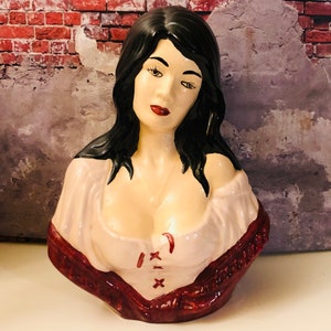 Vintage Woman Bust, Holland Woman, Ceramic Statue, Bust Risque,  Beautifully Hand Painted, Spanish Latin Lady, Signed DR 1978, Boudoir Decor