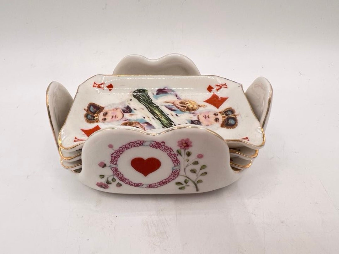 Vtg Japan Ashtrays, With Tray, Porcelain, Tobacciana, Hand Painted