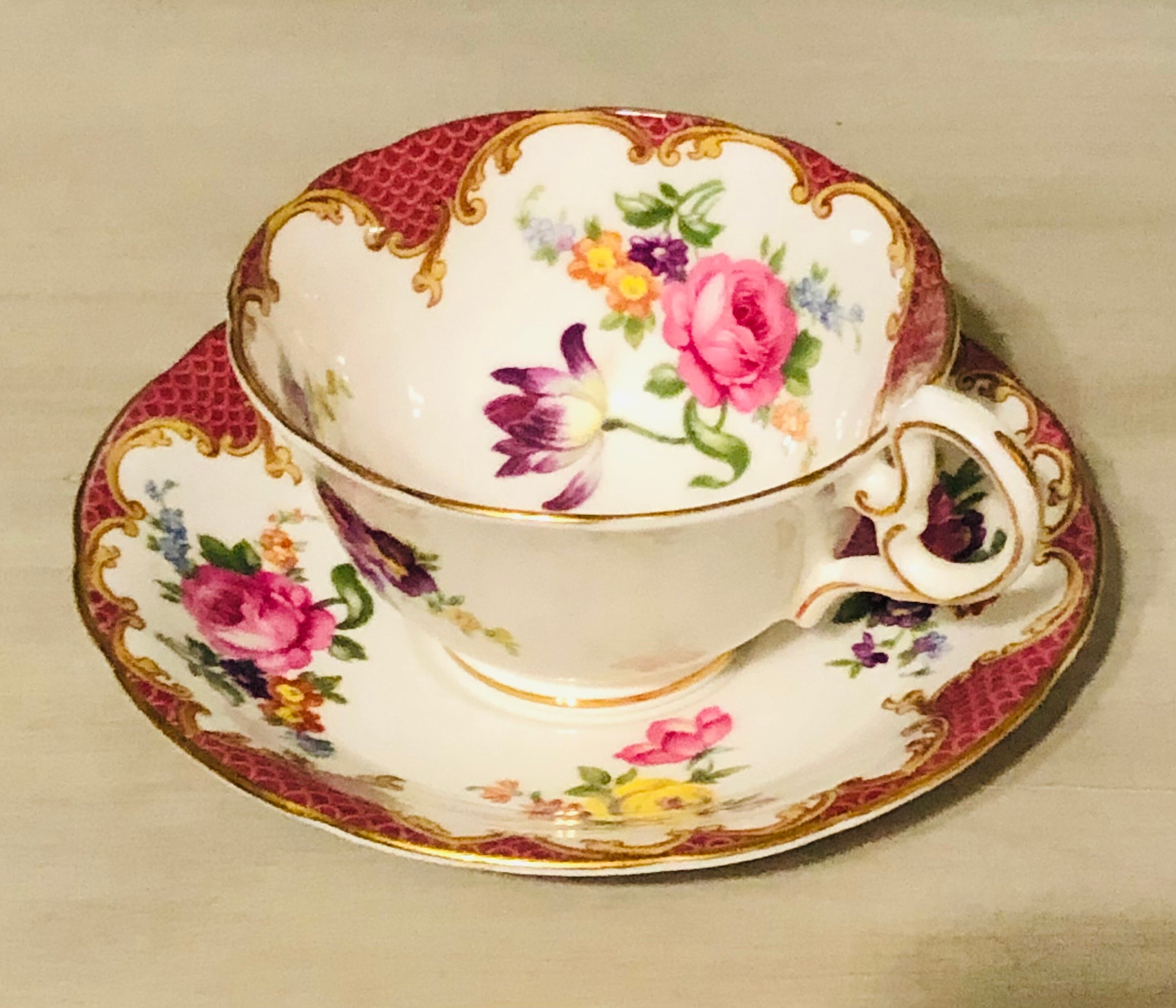 Aynsley England Bone China B971 Mauve/pink Roses Scalloped Etsy