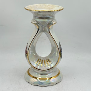 Vintage Karlovarsky Czech Candle Holder, Courting Couple  Iridescent Porcelain Candlestick, Hand Painted, Tea Light Candle Holder, One OOAK