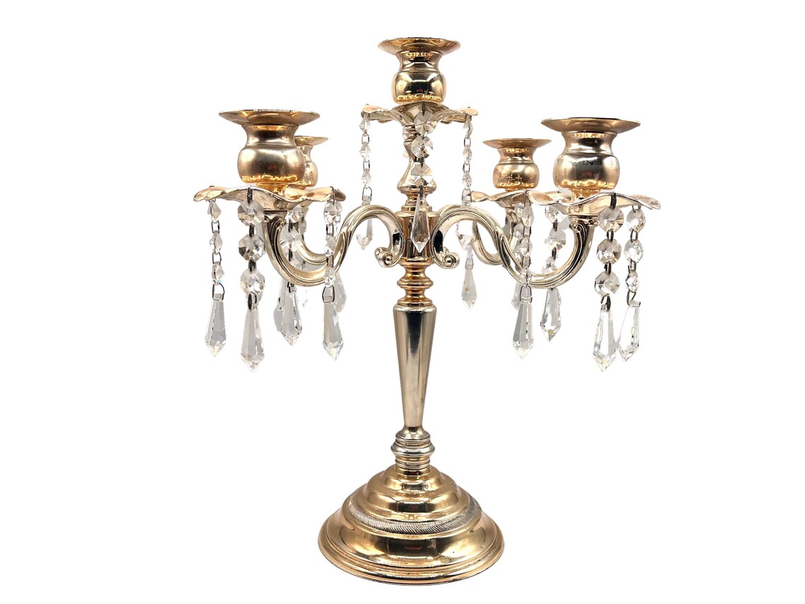 Vintage Crystal Candelabra Silver Plated & Prisms 5 Arms Etsy