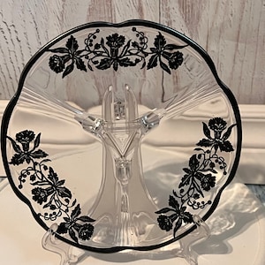 Vintage Silver Overlay Glass Candy Dish: Silver City Floral Footed Server