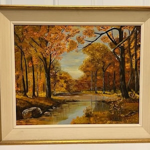Vintage Oil Painting, Autumn Trees Landscape, Expressionist, Signed, Wood Frame, Oil On Board, Gallery Wall Art, Wall Hanging, Wall Art
