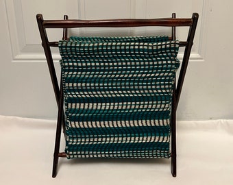 Vintage Magazine Rack, Yarn Holder, Green, White, Black, Made in Romania, Storage Rack, Wood & Fabric, Hide Away Bag, Home Storage