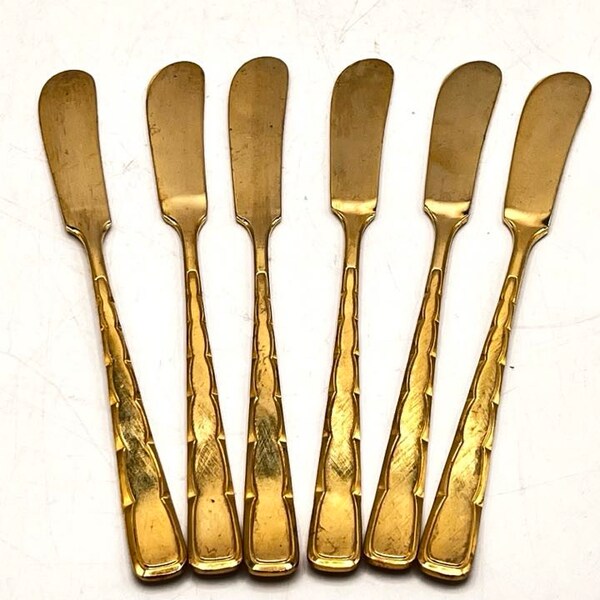 Vintage Butter Knife Rebacraft, Reed And Barton, GOLD Swagger Pattern, Stainless Steel, Gold Cutlery, Set of 6 Knives, Dinner Party Setting