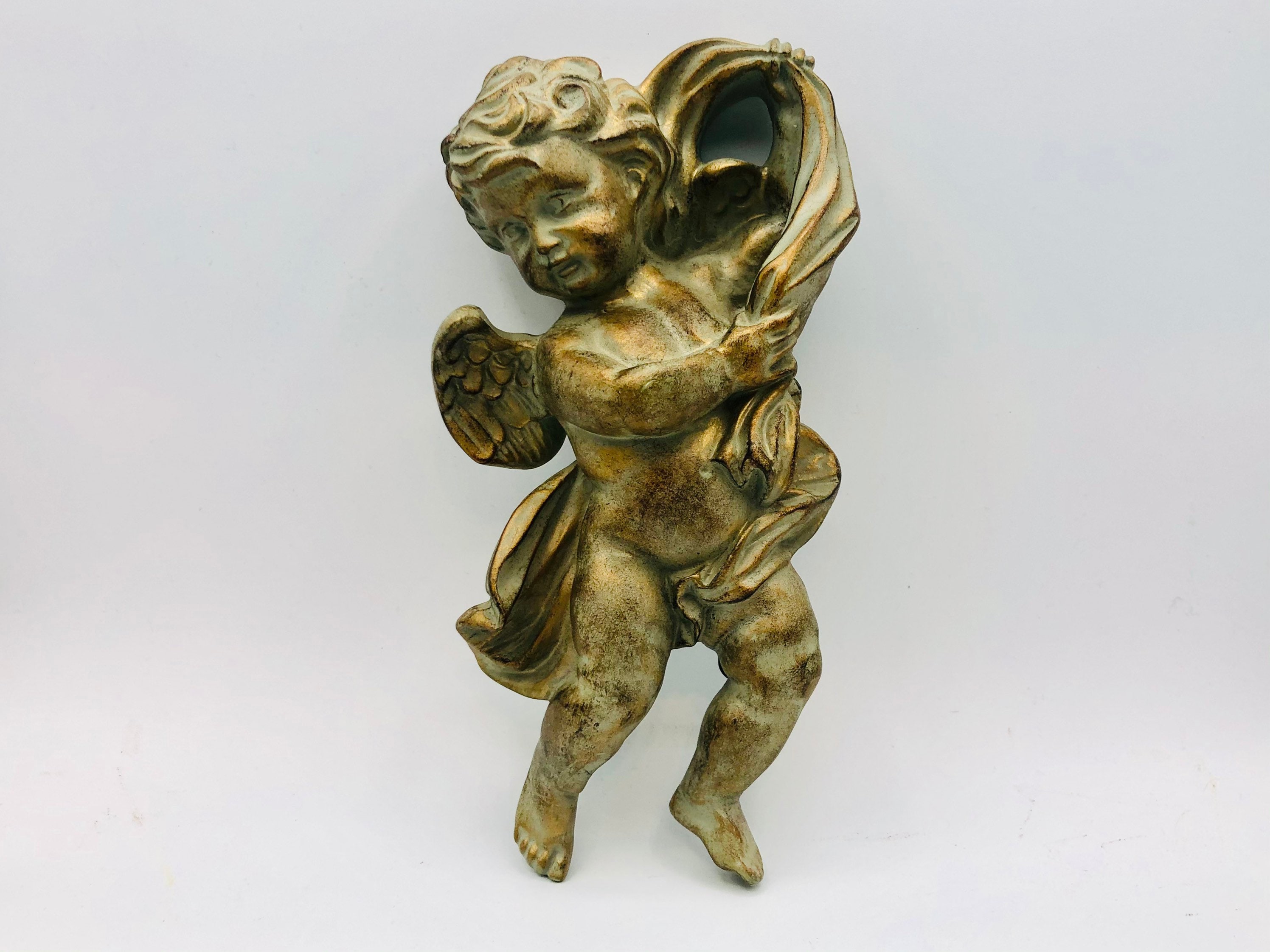 Vintage Cherub Statue Wall Hanging Gold Patina Finish 3 Etsy