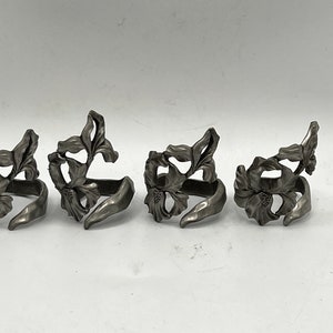 Vintage Seagull Pewter Floral Napkin Rings - Set of 4