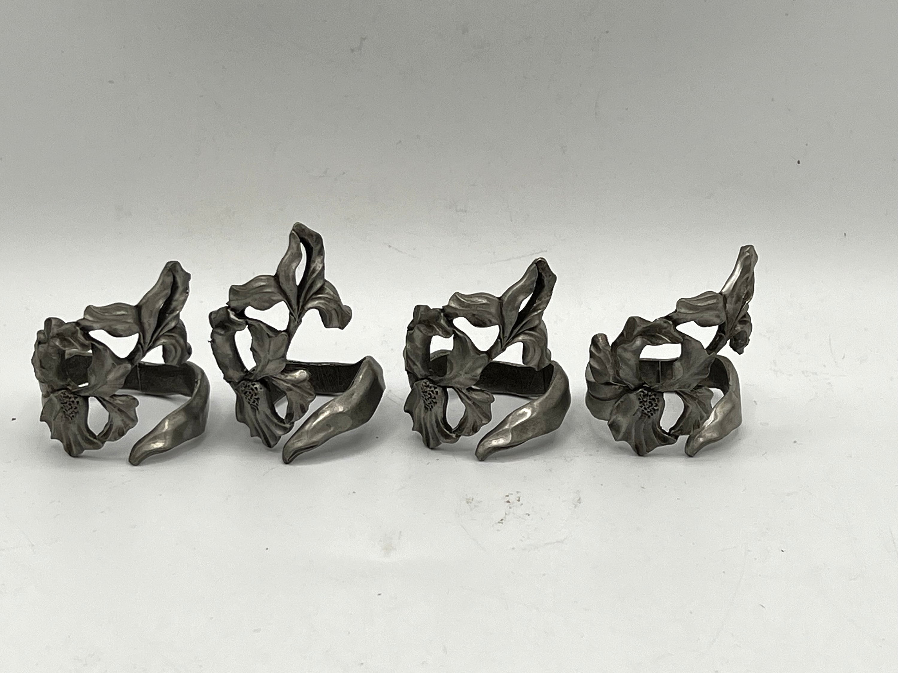 1994 Seagull Pewter Napkin Rings, Set of 4, Floral Napkin  Holders, Table Setting Accessories, Dining & Serving, Signed Pewter Rings