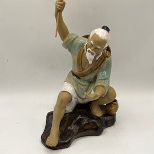 Vintage Chinese Mudman Figurine, Fishing Mud Man, Shiwan Mudman
