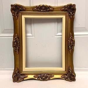 Vintage Ornate Picture Frame, Gold Gilded, Hollywood Regency Style Frame, White Border, Shabby, Ornate Details, Gallery Wall Art, Wall Decor