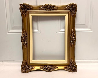 Vintage Ornate Picture Frame, Gold Gilded, Hollywood Regency Style Frame, White Border, Shabby, Ornate Details, Gallery Wall Art, Wall Decor