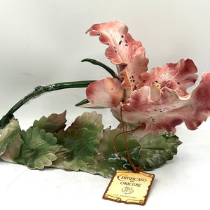 Vintage Capodimonte Pink Iris Porcelain Flower - Made in Italy