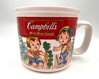 Vintage Campbell's Soup Mug, Two Kids in the Garden, Corn Fields, By Westwood 1993, Ceramic Cup of Soup, Kids Gardening, Gift for Collector