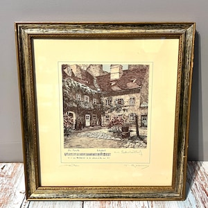 ヴィンテージ ヘルタ チョーニグ ゴバンツ 額入り水彩画 (1886-1970) オーストリア、壁掛けアート、エッチング、「Die Forelle」と題された金箔押し、壁掛け、署名入り