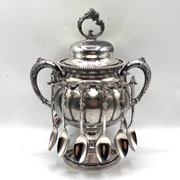 Antique Silver Sugar Bowl With Spoon Etsy