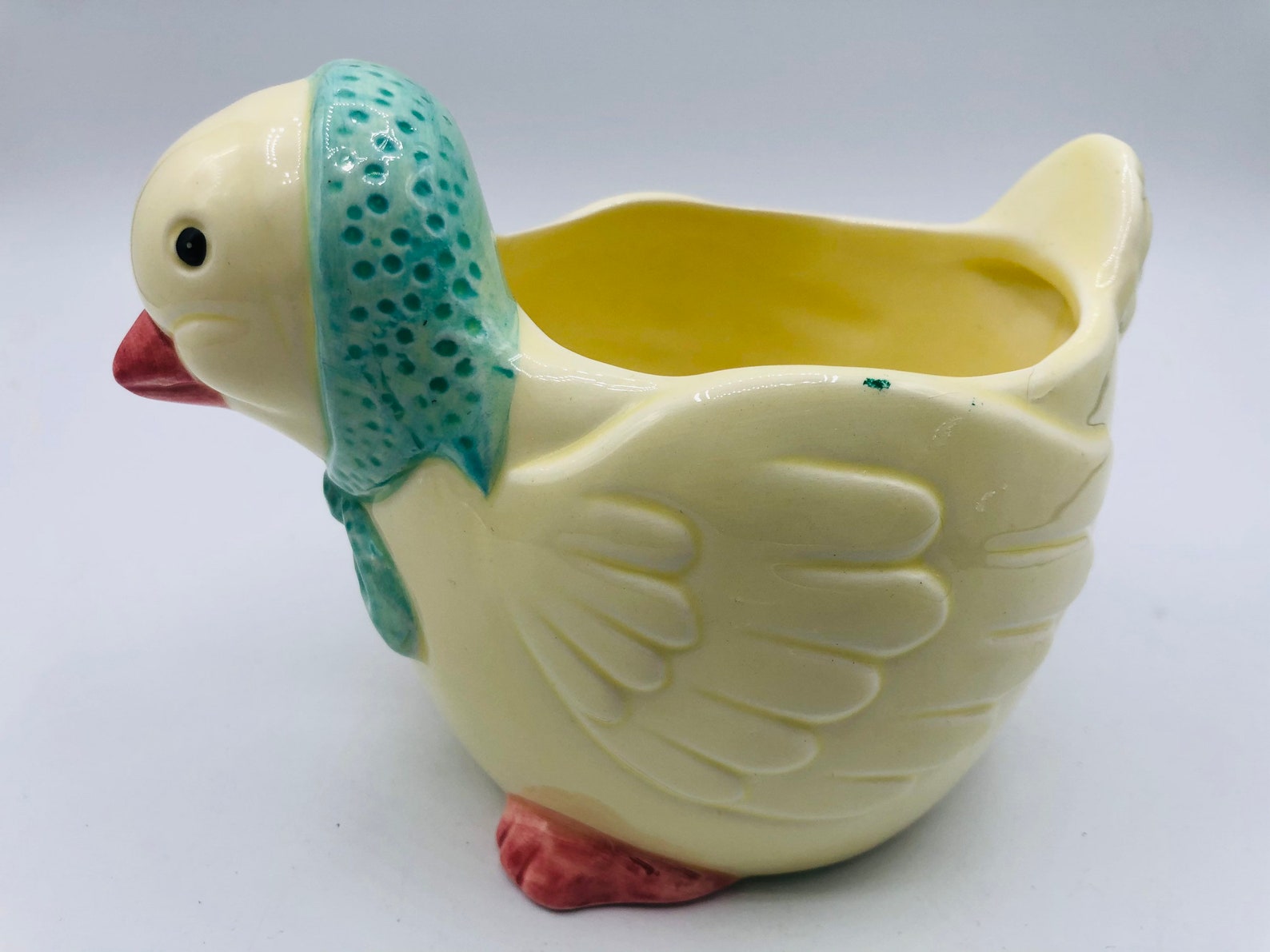 Vintage Ceramic Easter Basket Duck White & Pink with Blue Etsy