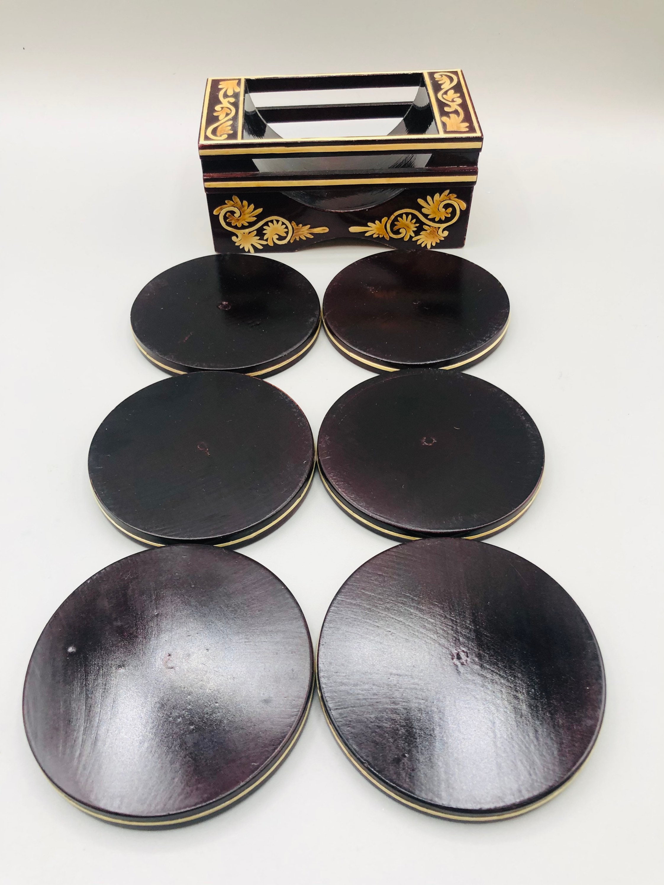 RARE DRINK COASTERS Wood Lacquer Inlay Coaster Set of 6 In a Etsy