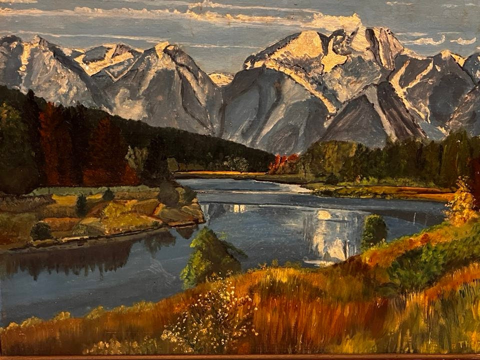 Vintage R. Thomas Impressionist Oil Painting: River Mountain